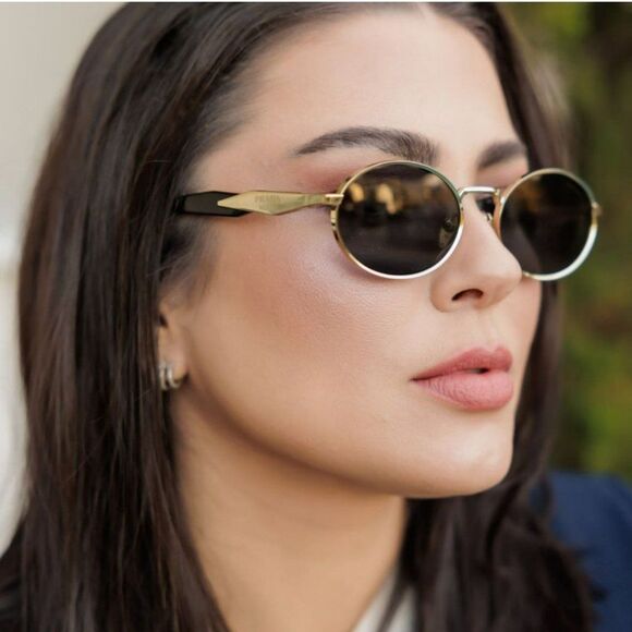 NEW Prada PR65ZS ZVN09T Pale Gold Dark Grey Oval Metal Unisex Sunglasses main image 6